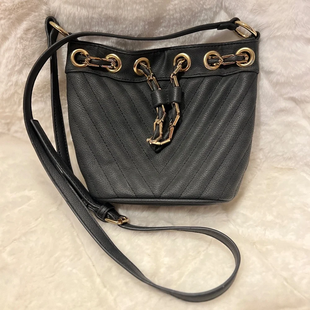 Free People Black and Gold Quilted Bucket Bag - Picture 1 of 6